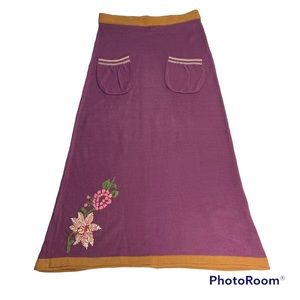 Purple Midi Skirt with Floral Embroidery